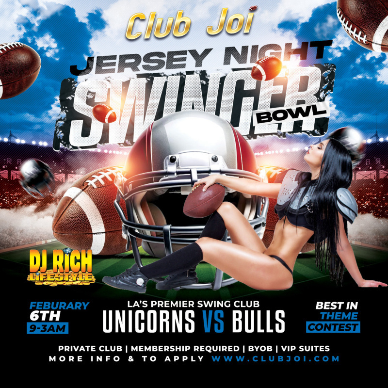 Swinger Bowl Friday at Club Joi Jersey and Heels. Bra and Panties not Necessary!